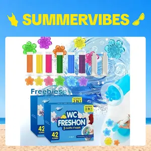 6 Tubes/84 Toilet Gel Stamp, Toilet Bowl Cleaner Gel, Long-Lasting Flowers Shaped, Keeps Toilet Fresh Fragrant and Clean (Random colors)