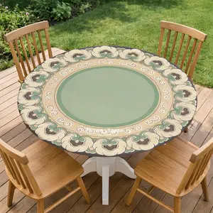 1 count digital print pattern of flowers and curls, elastic round table cloth, suitable for round tables, removable and reusable, suitable for living room, dining room, outdoor garden scenes