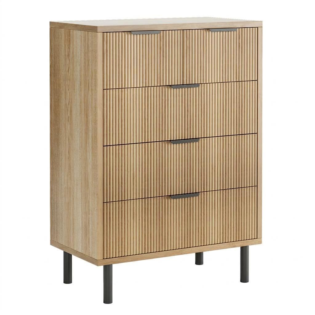 Modern Fluted 5 Drawer Wooden Dresser, Tall Bedroom Storage Chest with Metal Legs, Spacious Deep Organizer Cabinet with Anti-Tipping Safety Feature, Multipurpose Furniture for Hallway Nursery Closet, White & Black Available,dorm essentials,home decor Draw Modern Fluted 5 Drawer Wooden Dresser, Tall Bedroom Storage Chest with Metal Legs, Spacious Deep Organizer Cabinet with Anti-Tipping Safety Feature, Multipurpose Furniture for Hallway Nursery Closet, White & Black Available,dorm essentials,home decor Draw