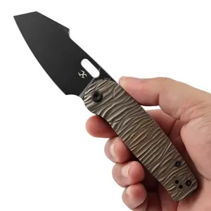 KANSEPT Orlok Thumb Hole Knife | 3.03" CPM S35VN Blade Terry Cour II Design | Titanium Handle (Blackwash/Stonewashed/Lightning Strike/Bronze Anodized Micro Rock) -Series Cutting Cook