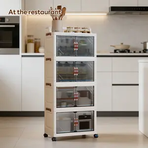 Magnetic Two-Door Freestanding Storage Cabinet, 36cm*25cm/46cm*28cm, 2-6 Layers, Mobile with Wheels, Home Snack Organizer, Durable and Practical