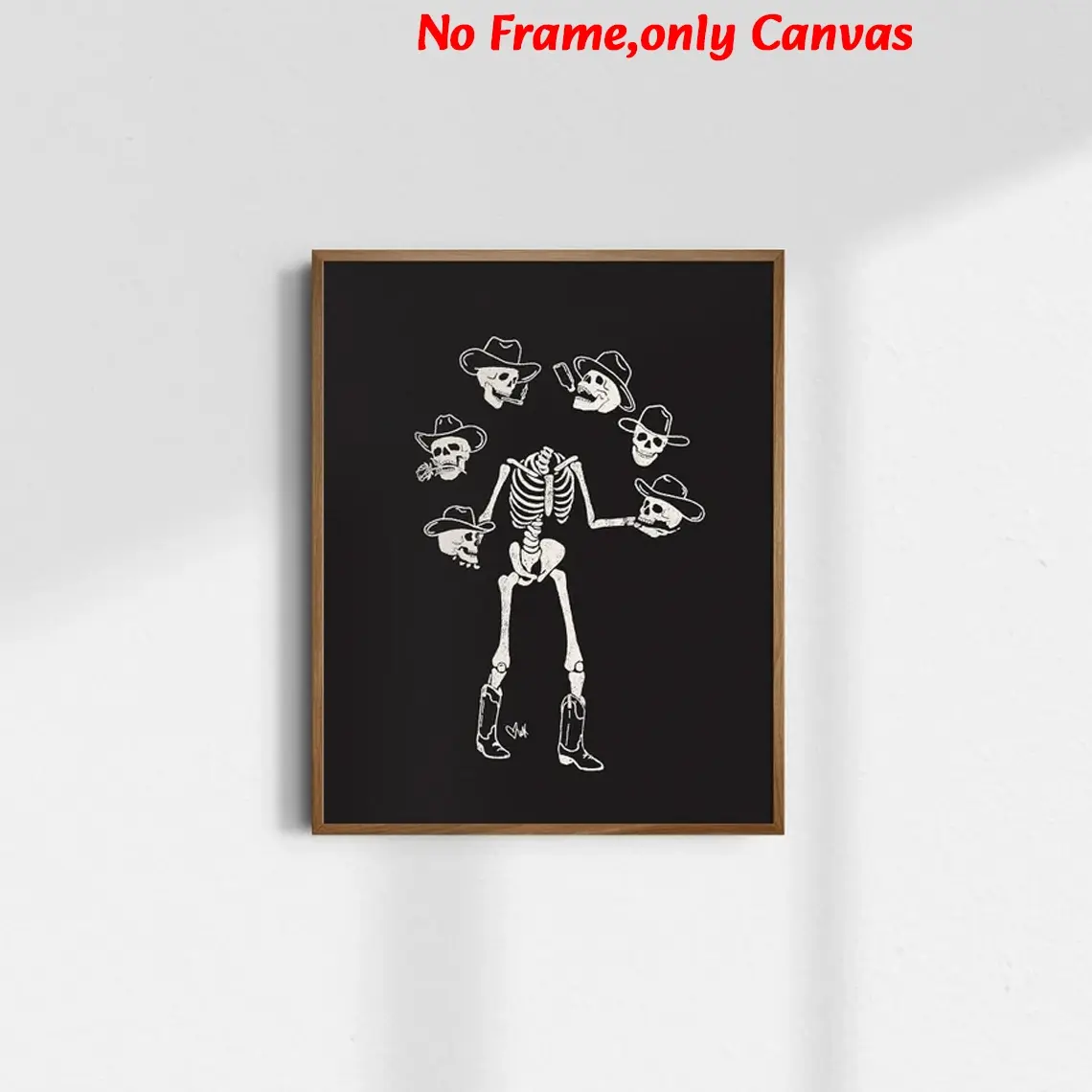 1 pc, wall art, vintage poster, horror cowboy skull art print, goth cowgirl Halloween canvas painting, living room aesthetic, bedroom decor, apartment decor, housewarming gift, unframed