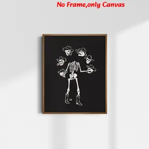 1 pc, wall art, vintage poster, horror cowboy skull art print, goth cowgirl Halloween canvas painting, living room aesthetic, bedroom decor, apartment decor, housewarming gift, unframed