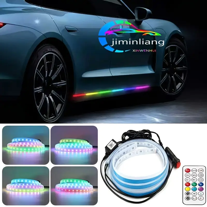 Car Door Edge Light, Step Side Skirt Light, Ambient Light, Seven-color Flowing Light, Led Colorful Light Strip, APP With Remote Control, 2-in-1, 59 Inches, Without Battery