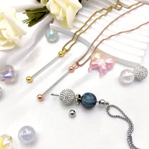 5pcs/6pcs Elegant DIY Beadable Pendant Long Necklace Beadable Sweater Chain Necklace, 5pcs/6pcs Set with 18K Gold-Plated Chain for Women