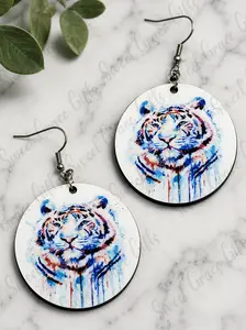 Watercolor Tiger Circle Earrings