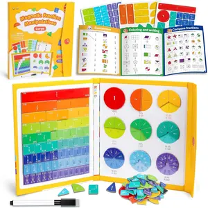 Large  Fraction Book,  Fraction Tiles & Fraction Circles Set with Dry Erase Activity Card, Montessori Fraction Manipulatives Learning Toys for
