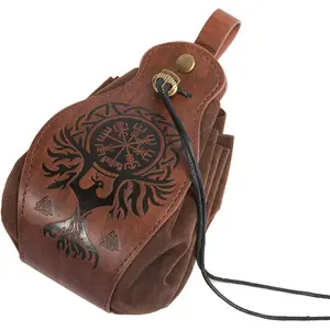 Medieval Faux Leather Pouch, Portable Drawstring Purse, Vintage Belt Pouch Dice Bag For LARP Ren Faire
