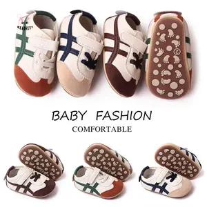 Toddler Boys Girls Moccasins PU Leather Contrast Stripe Anti-Slip First Walker Shoes