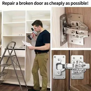 10 Sets of Cabinet Door Hinge Repair Plates, Secure Hinges for New Cabinets, Multi-Hole Positioning for Stable & Aesthetic Installation, Adjustable Door Hinge