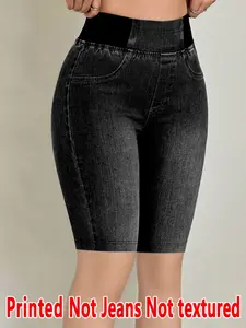 Women's Printed Skinny Pants Non-Denim Fabric, Faux Denim Bottoms, Five-Pocket Design, All Season Wear, Comfortable & Stylish