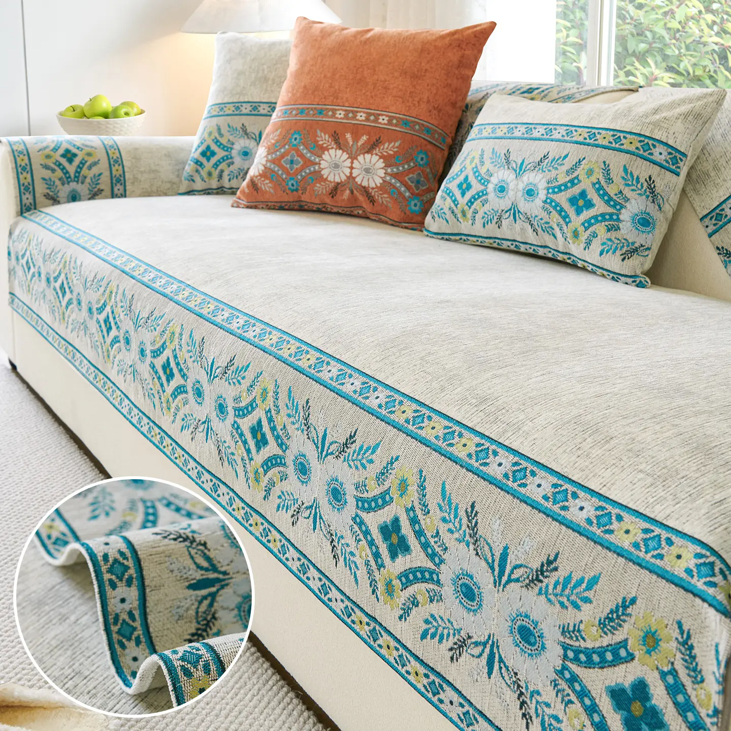 Bohemian Style Sofa Cushion, Soft Chenille Fabric, Non-Slip, Durable, Pet Friendly, All-Season Use, Fashion Couch Protector, Living Room Protector, Sofa Couch Protector, Sofa Cushion Cover