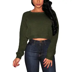 Pink Queen Women's Batwing Long Sleeve Knit Pullover Crop Sweater Top - Soft Acrylic Material, Casual Relaxed Fit, Round Neckline, Stylish & Flattering for Daily Wear, School, Work, Office, Club, Dating, Dinner, Holiday