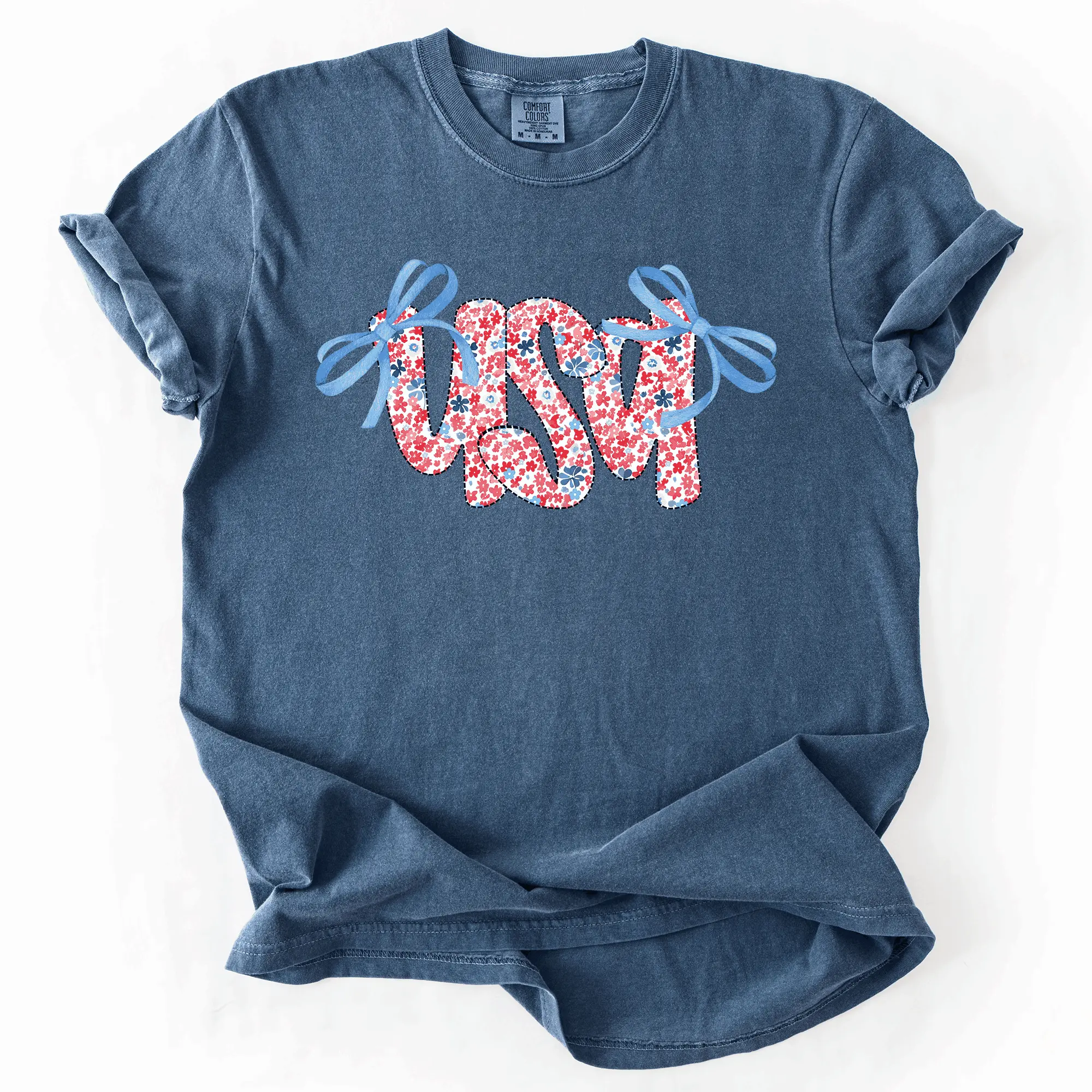 USA Ribbons, Coquette, Fourth of July, America, Patriotic, USA, Comfort Colors T-Shirt, Women's Comfort Colors Tee