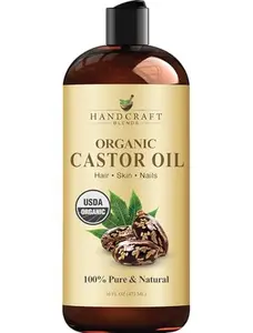 Handcraft Blends Organic Castor Oil 16 Fl Oz | Pure and Natural | Premium Grade Carrier Oil | Hair, Eyelashes and Eyebrows | Hair and Body | Expeller-Pressed | Hexane-Free