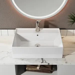Sinber 24" x 17" x 6.3" White Rectangular Ceramic Countertop Bathroom Vanity Vessel Sink BVS2417A-OL