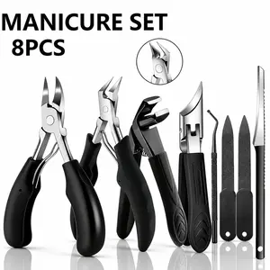 8PCS Toenail Clipper Set for Thick & Ingrown Nails, Heavy Duty Nail Clippers, Professional Manicure Kit with Angled Blade, Cuticle Tools & Nail File, Stainless Steel Pedicure Kit Curved summervibes trimming