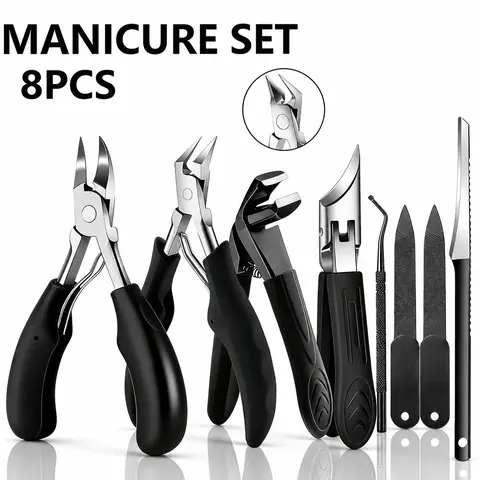 8PCS Toenail Clipper Set for Thick & Ingrown Nails, Heavy Duty Nail Clippers, Professional Manicure Kit with Angled Blade, Cuticle Tools & Nail File, Stainless Steel Pedicure Kit Curved summervibes trimming