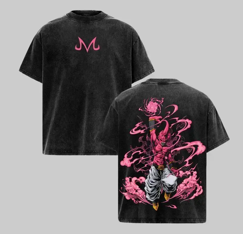 Dragon Ball Z Majin Buu Vintage Washed Anime T-Shirt | Kid Buu Pink Energy Graphic Tee | Unisex Oversized Y2K Streetwear 90s Retro Shirt | Premium Heavy Cotton DBZ Merch Birthday Gift for Him & Her Anime Manga Fans Otaku Weeb Men & Women Baggy Menswear Pr
