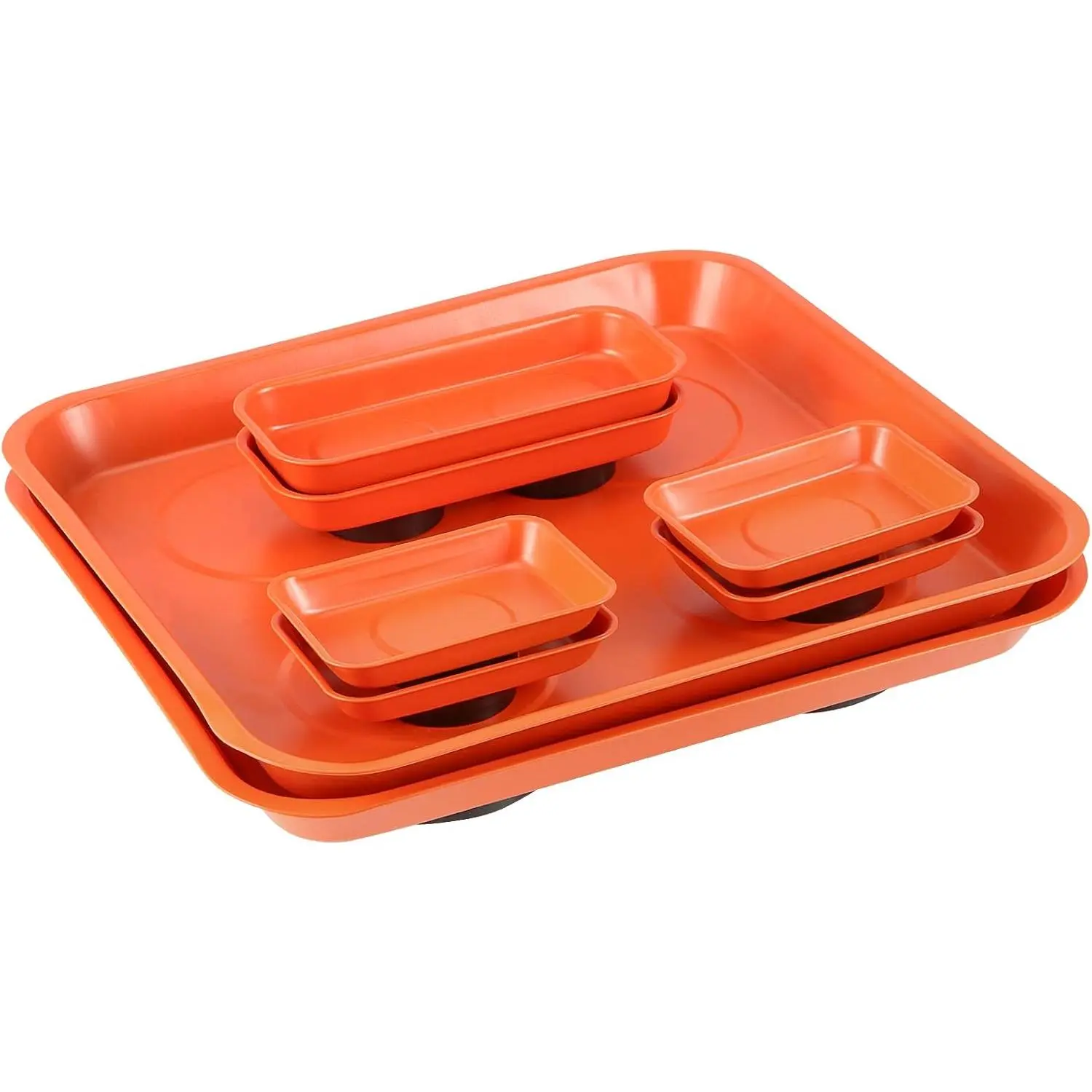 8 Pack Orange Magnetic Parts Tray Set, Stainless Steel Rectangle Magnetic Tray Holder for Socket Screw, Nuts, Bolts, Metal Parts, 11.4 x 10 Inch, 5.9 x 2.6 Inch and 3.7 x 2.5 Inch