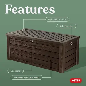 Keter Westwood 150 Gallon Deck Box Organizer, Doubles as 2-Person Bench Seat, Brown – Large Resin Outdoor Storage and Seating with Lockable Lid for Garden, Pool, and Patio