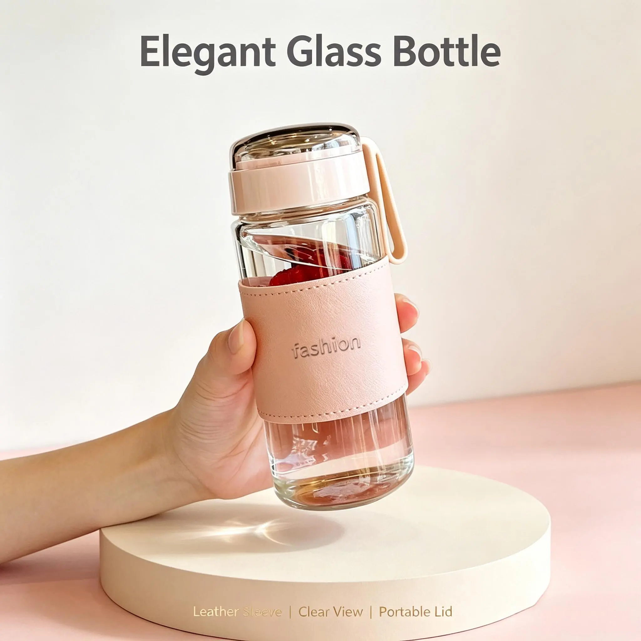 esthetic Portable Glass Tumbler with Handle and Protective Sleeve, Reusable Tea Cup for Water, Iced Drinks, Fruit Tea, Office, Travel and Gifts