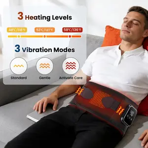 Back and waist heating and vibration massager, USB rechargeable LCD touch screen, 3-speed hot compress and vibration massage support belt, red light hot compress to relieve discomfort in the waist and abdomen, abdominal heating pad