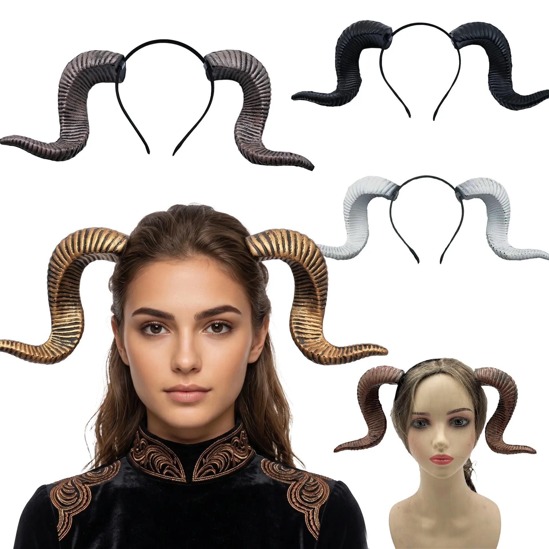 Deluxe Resin Ram Horns Headband - Lightweight Devilish Headpiece, Ideal for Halloween Costumes, Cosplay Parties (Sports & Outdoor Accessories)