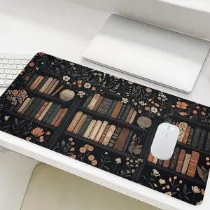 Floral & Book Pattern Mouse Pad, Rectangle Gaming Mouse Pad, Non-Slip Rubber Base Stitched Edge Desk Pad for Laptop Desktop, Office Accessories, Gaming Desk Accessory