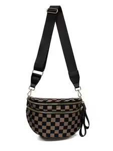 Spacious Checkered Plaid Checkerboard Crossbody Shoulder Bag, Bum Bag  for Women, Checkered Handbags Wallets, Fanny Pack with Adjustable and Removeable Straps, Checkered Nylon Crossbody