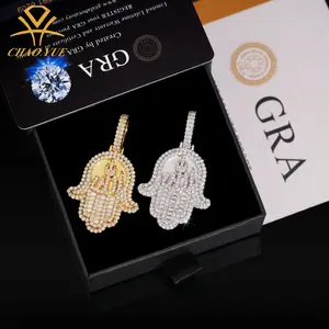 [ICE HUE]18K Gold Vacuum Plated S925 with 5A+ Sri Lanka Moissanite Pendant Design: Fire Character Palm Style with Free Copper Necklace | Hip Hop Luxury Jewelry | Daily Wear Gift Idea