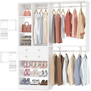 Closet System - 5FT Small Closet System with Drawers, 60" Closet Organizer System with Reversible Hanging Shelving, Closet Systems for Small/Walk-in Closets