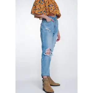 High Waist Ripped Mom Jeans