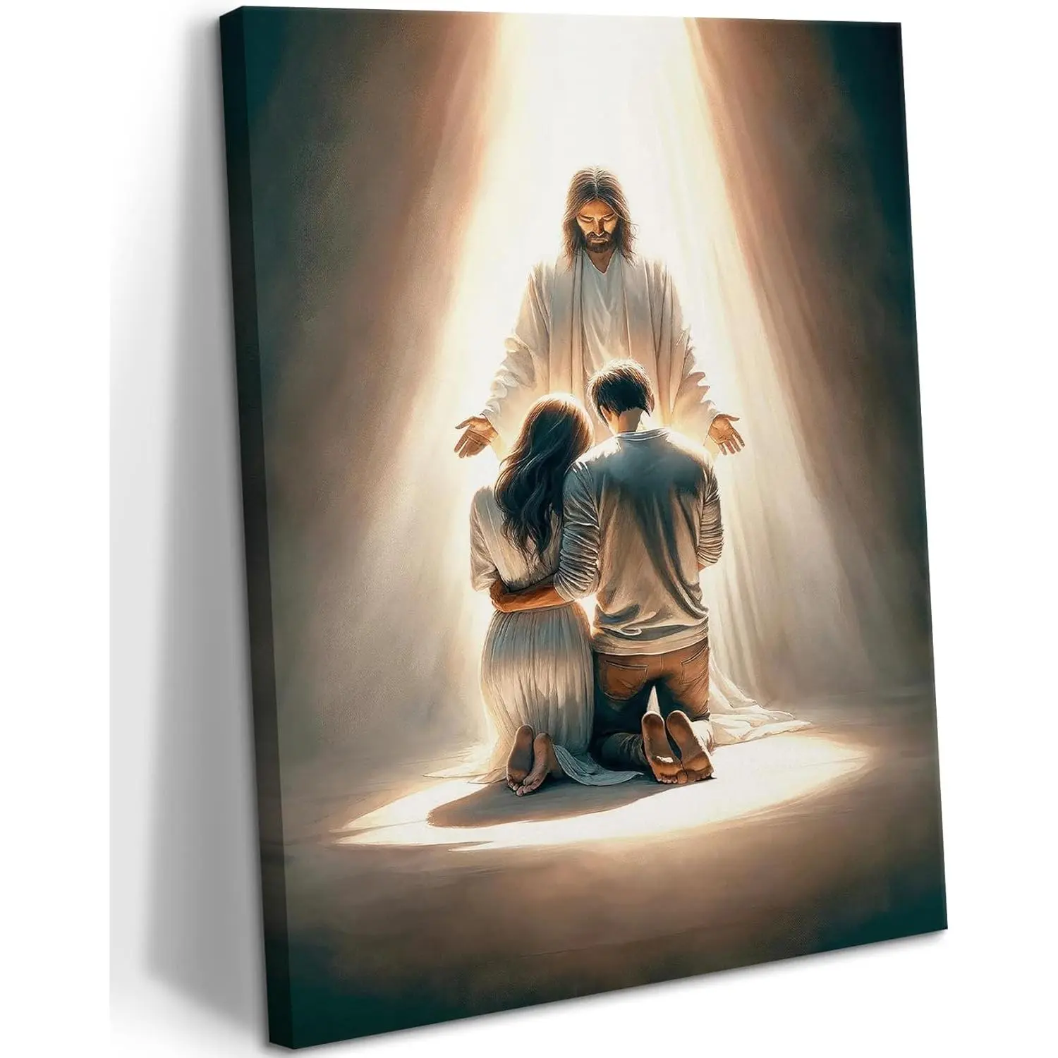 Modern Artistic Waterproof Jesus Christ Compassion Print Poster - "I Am With You Always", Religious Easter Decoration, Faithful Family Gift with Frame Option, Wardrobe, Plaid