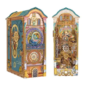 Tonecheer DIY Book Nook Kit for Adults, 3D Wooden Puzzle Bookend Miniature House, Bookshelf Insert Decor with Dust Cover, LED Lights, Clock Tower, Craft Handicraft for Spring Glow-Up, Summer Vibes, DIY Kits
