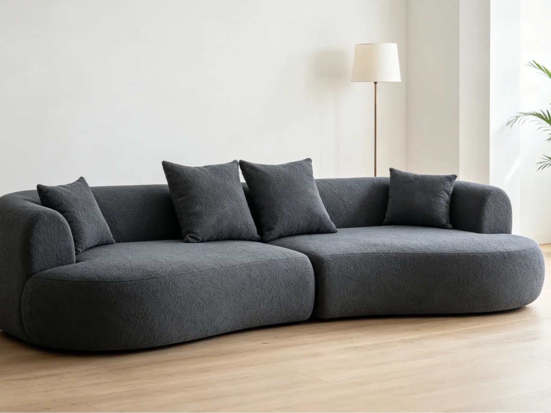 Modern Curved Arc Sectional Sofa - 122-Inch 4-Seater Boneless Cloud Couch, Compressed-in-a-Box Foam Sofa with Extra Deep, Wide Seats for Living Room