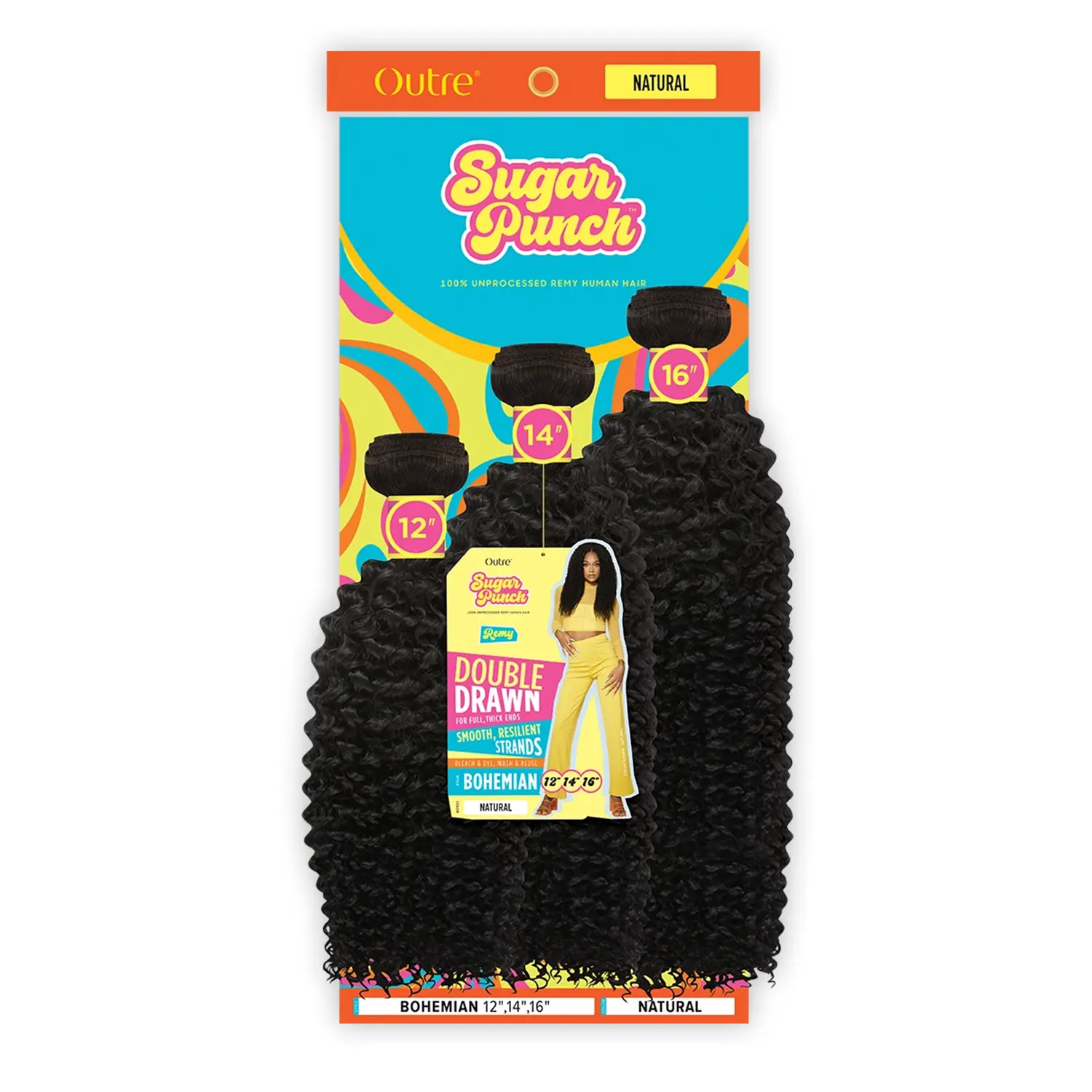 Outre Unprocessed Remy Human Natural Hair Weave - Sugar Punch, 3 Bundles, Bohemian Style, White-Glove Weft
