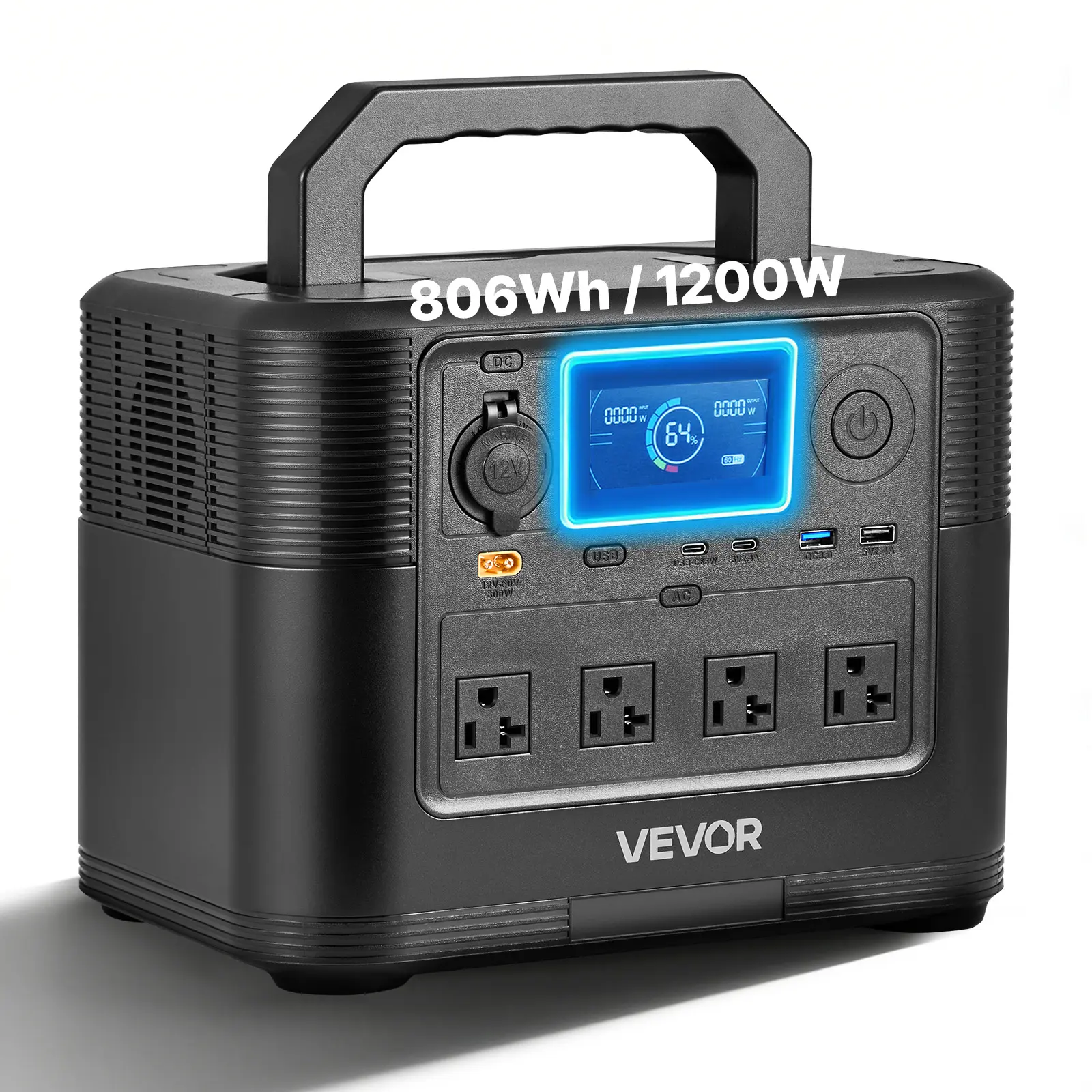 VEVOR Compact Portable Power Station, 1200W Emergency Power Supply with 806Wh LiFePO4 Battery Backup, 10 Multiple Ports for Home Emergency, Outdoor Camping (Solar Panel NOT Included)