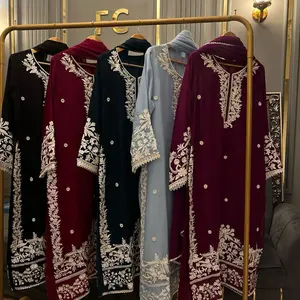 Chiffon Dress with Pearl Work - Long Sleeve Glamorous Elegant Women's All Seasons Casual Summer Fabric