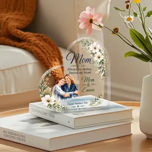 Personalized Mom Photo Acrylic Plaque, Custom Watercolor Portrait Heart Keepsake Gift for Mother’s Day, Mom & Daughter Name Gift，SummerVibes tiktokshopspringglowup