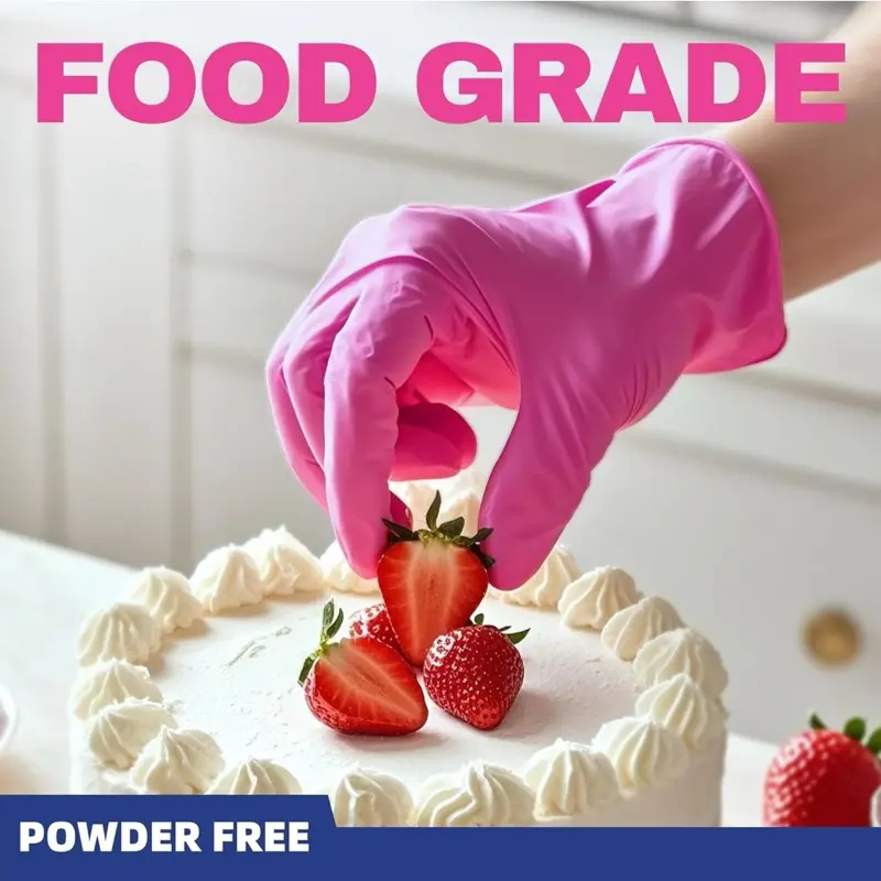 Food Grade Pink Nitrile Gloves - Powder Free, Ideal for Beauticians Tattoo Artists & Safe Handling of Food Items