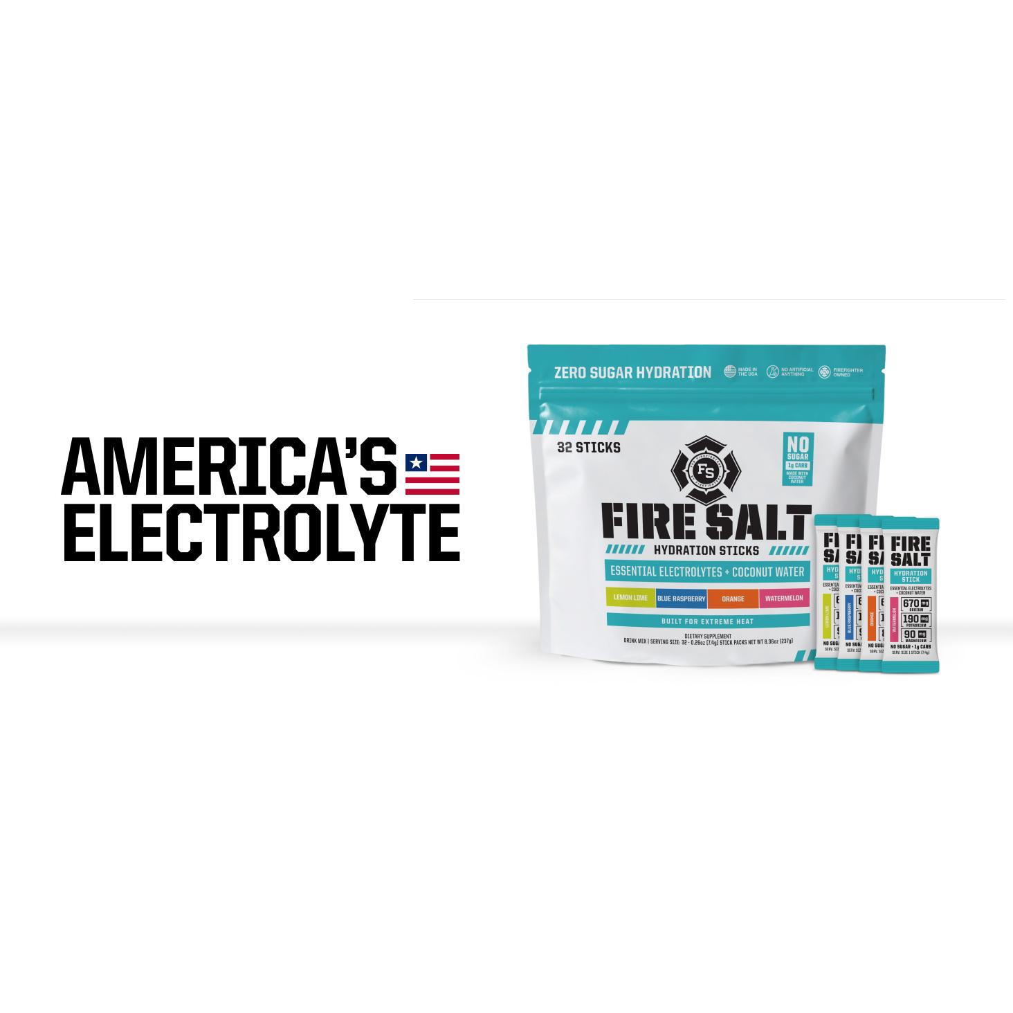FIRE SALT PEACH Hydration Sticks - Essential Electrolytes & Coconut Water - Zero Sugar - Sport Energy Drink Mix - Natural Ingredients - 3x Electrolytes - Ideal for Intense Activities - Beverage, 16 or 32 ct.