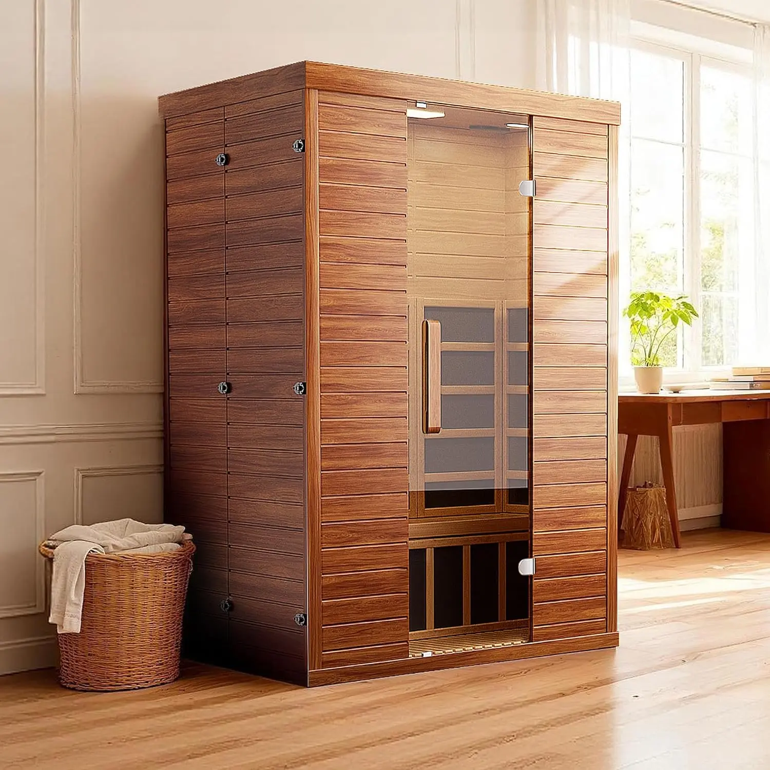 2-Person Infrared Sauna, Smart App Control, WiFi & Bluetooth, Low EMF 1500W/120V LCD Heater, Indoor Home Sauna with Flame-Retardant Materials