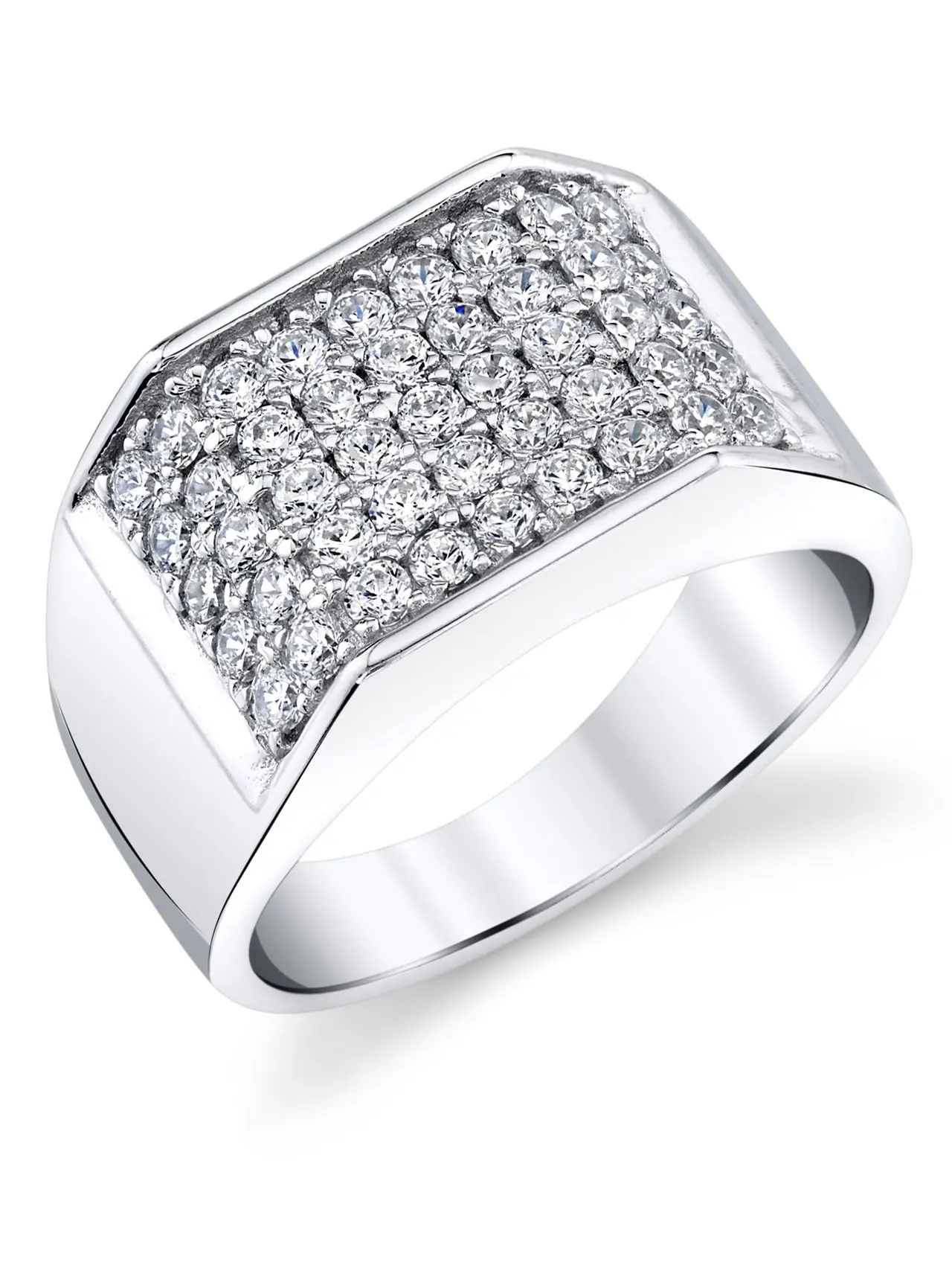 Men's 925 Sterling Silver 12MM Bold Unique Pinky Ring for Adults, 6 Rows of Cubic Zirconia (CZ) Jewelry with Complimentary Ring Gift Box for Wedding, Engagement