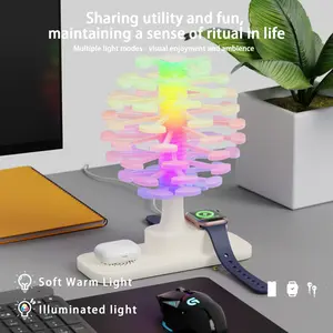Modern Rotating LED Table Lamp With Adjustable Lighting Wireless Charging RGB Color Changing USB Power Night Light Stylish White Design For Bedroom Coffee Shop KTV Office Decor