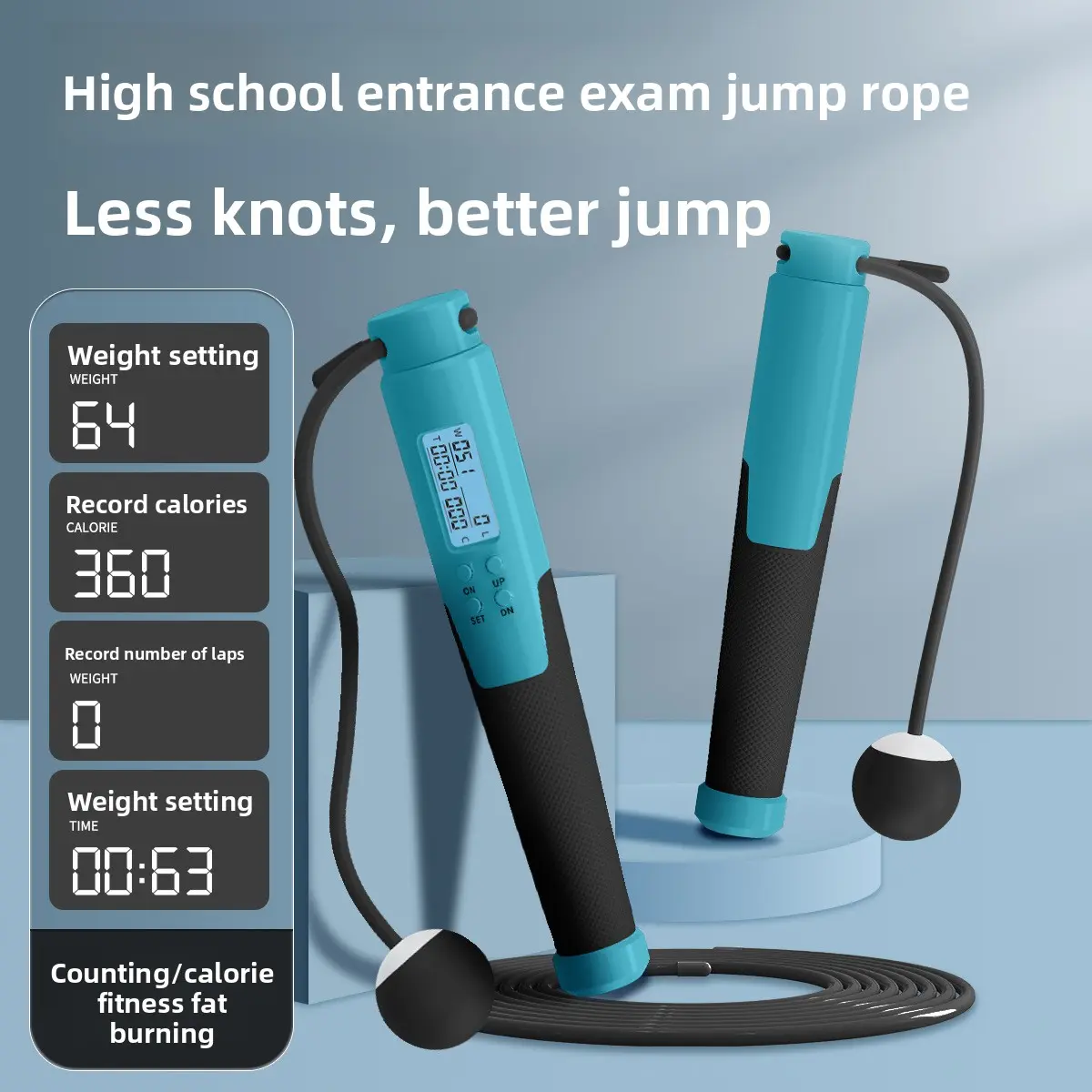 Digital Skipping Rope with Weighted Handles, 2-in-1 Cordless & Rope Modes, Smart Calorie Counter for Indoor Fitness & High School Entrance Exam Training, Cordless Mode, Digital Counter