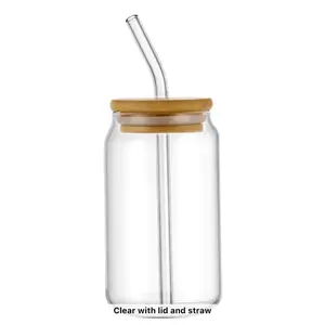 Stylish Clear Tumbler w Bamboo Lid & Straw