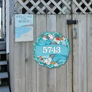 Designocracy MA81853062-24 24 x 18 in. Coastal Wreath Wooden House Number Sign Decor - Large