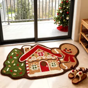 Christmas Gingerbread House Print Carpet, Foldable Washable Non-Slip Plush Rug, Living Room Bedroom Mat, Holiday Gift Decor, Decorative Rugs