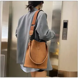 Frosted Leather Bucket Bag For Women Suede Fashion Shoulder Crossbody Bag Large Capacity Handbag Retro Simple Casual Satchel Bag(Sheets)